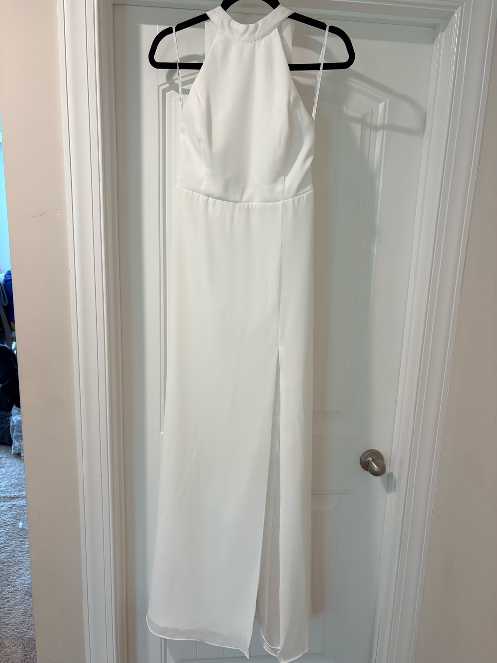 Lulu's White Backless Halter Maxi Dress with Front Slit